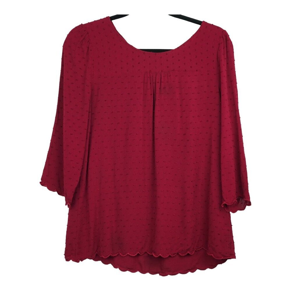 MAEVE Burgundy Swiss Dot Maroon Scalloped Edge‎ Blouse Size 10